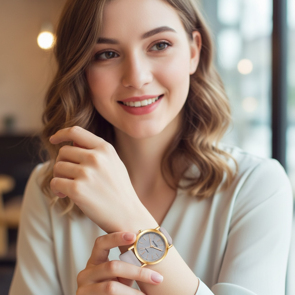 Women’s Glitter Leather Band Quartz Watch – Slim & Elegant Design by Wave & Hang