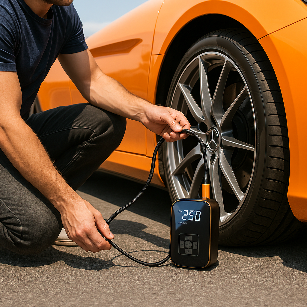 Portable Wireless Car Air Pump With Digital Display, 100W USB Rechargeable Inflator For Cars, Bikes, Motorcycles by Wave & Hang