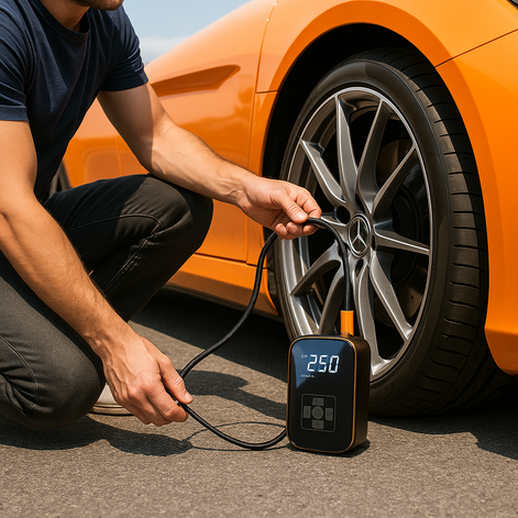 Portable Wireless Car Air Pump With Digital Display, 100W USB Rechargeable Inflator For Cars, Bikes, Motorcycles by Wave & Hang