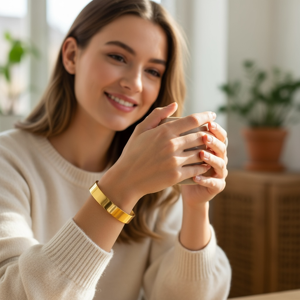 Vintage Stainless Steel Bracelet – Women’s Gold Bangle Jewelry by Wave & Hang