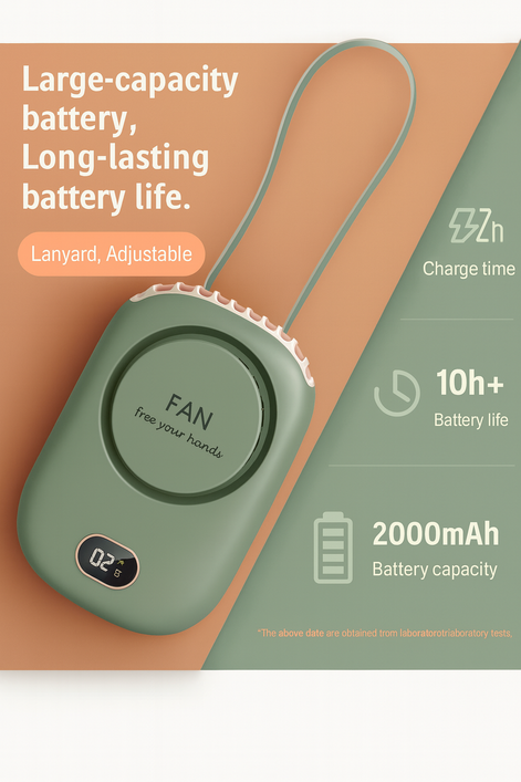 Portable Neck Fan USB Rechargeable Hands Free Mini Cooling Fan 135g Lightweight Ideal by Wave & Hang