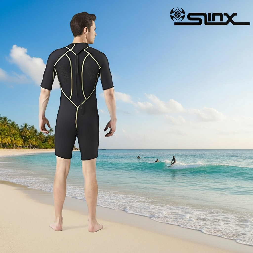 Pro Surf – Men’s Back Zipper Neoprene Wetsuit (Short Sleeve Diving Suit) by Wave & Hang