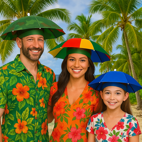 3 Pack Waterproof Umbrella Hats | Hands-Free Sun & Rain Protection Headwear for Adults, Outdoor Sports, Beach & Hiking