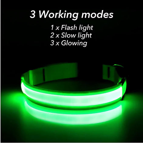 LED Adjustable Dog Collar – Waterproof Blinking Glow Safety Light for Pets by Wave & Hang