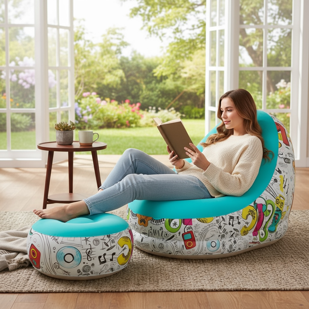 Thick Inflatable Lazy Sofa With Footstool Portable Lounger by Wave & Hang
