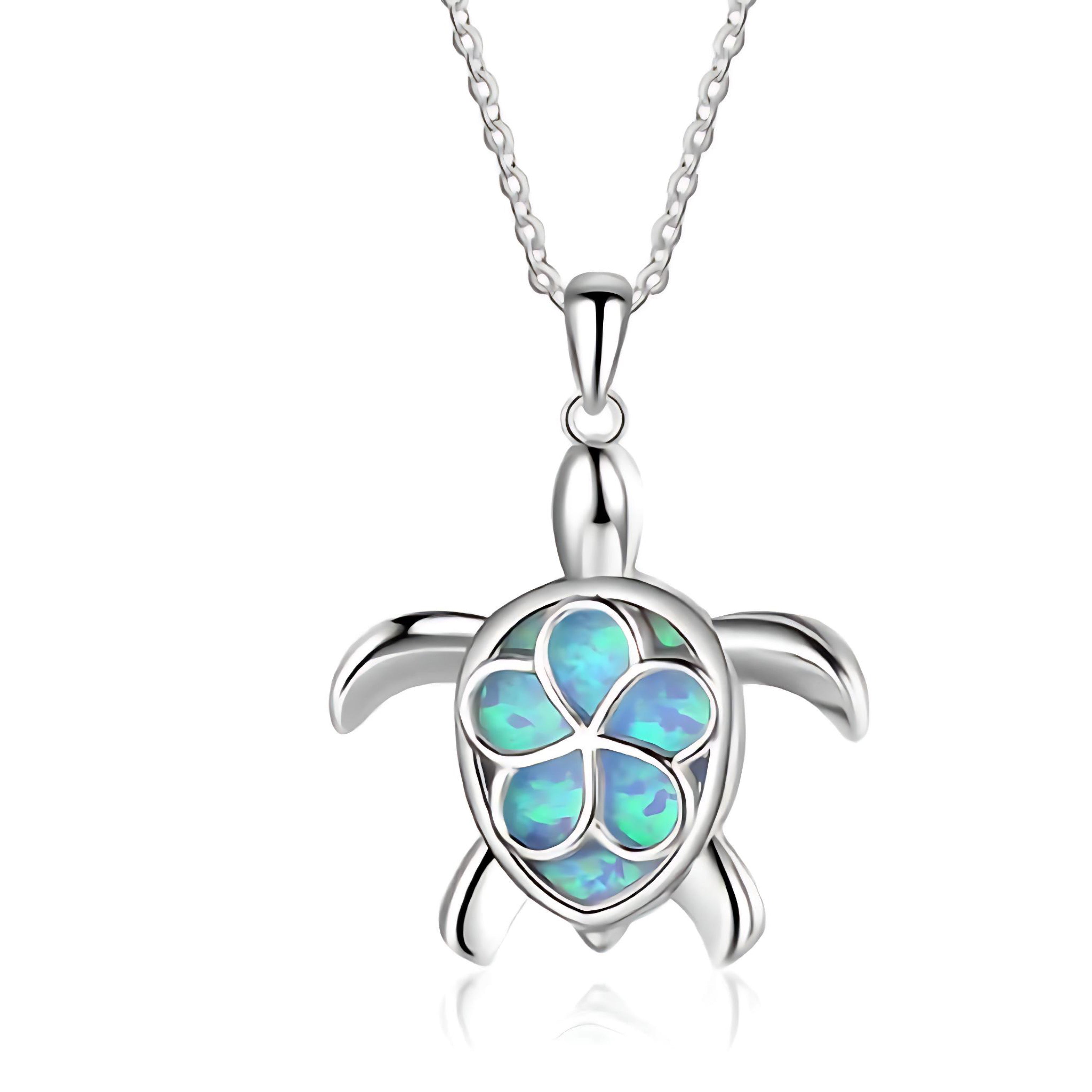 Blue Ocean Turtle Necklace – Elegant Ocean-Inspired Silver Pendant with Adjustable Chain