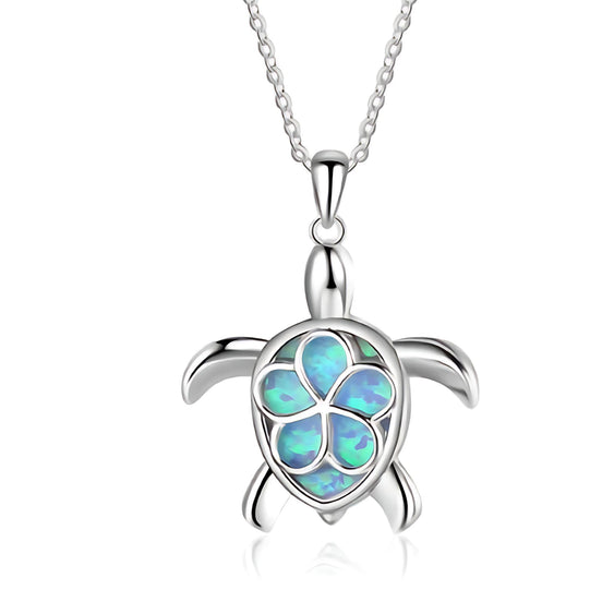 Blue Ocean Turtle Necklace – Elegant Ocean-Inspired Silver Pendant with Adjustable Chain by Wave & Hang