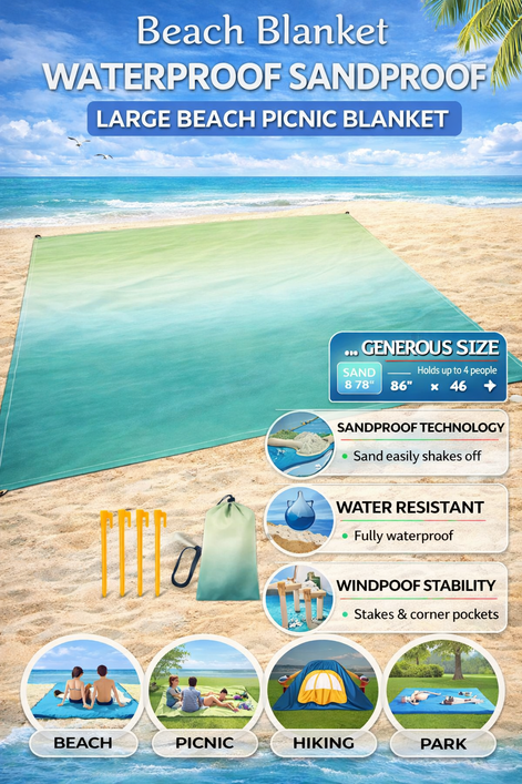 BeachGuard Large Waterproof Sandproof Beach Blanket - Green Gradient