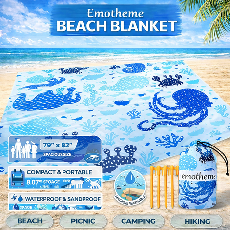 Emotheme Beach Blanket - Large Sandproof & Waterproof Mat for 4-7