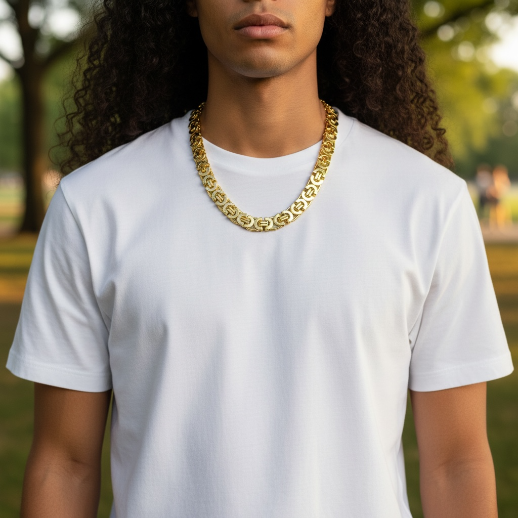 Byzantine Titanium Steel Necklace Set – Men’s Gold Chain Jewelry by Wave & Hang