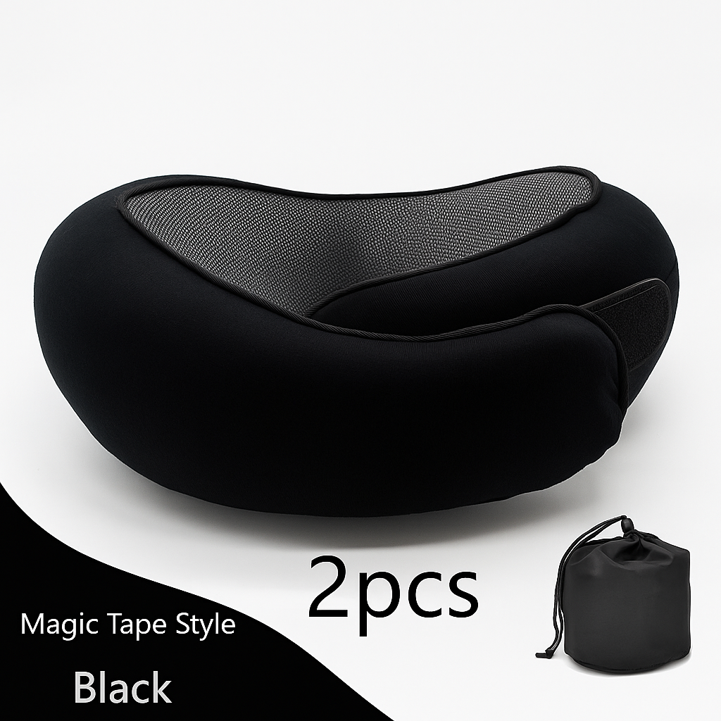 Premium Memory Foam Travel Neck Pillow Ergonomic U Shaped Support For Flights Cars And Office by Wave & Hang