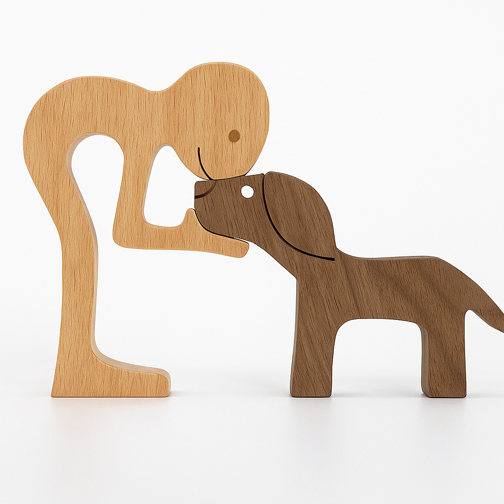 Wood Dog Sculpture Handmade Solid Wood by Wave & Hang