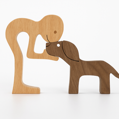 Wood Dog Sculpture Handmade Solid Wood by Wave & Hang