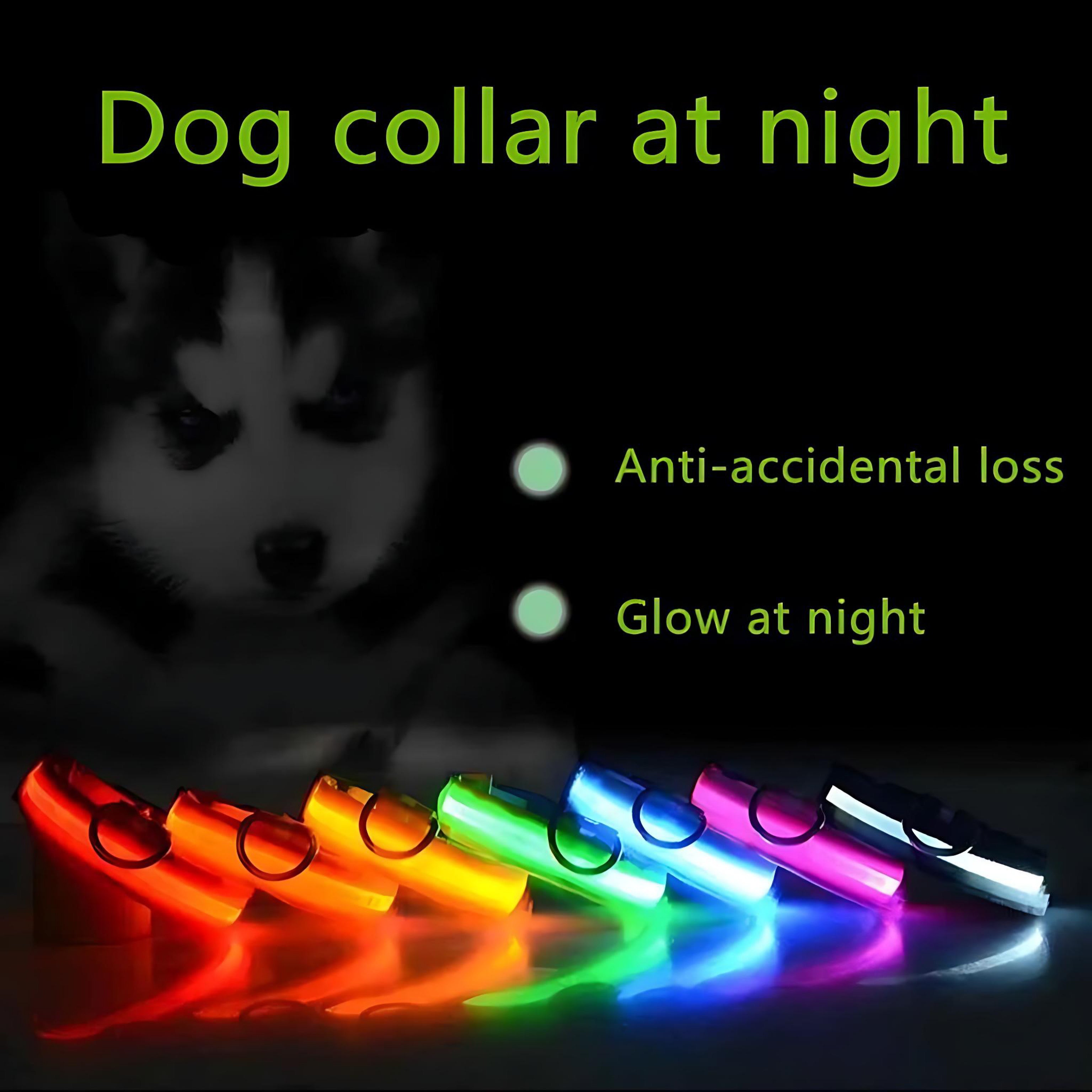 LED Adjustable Dog Collar – Waterproof Blinking Glow Safety Light for Pets by Wave & Hang