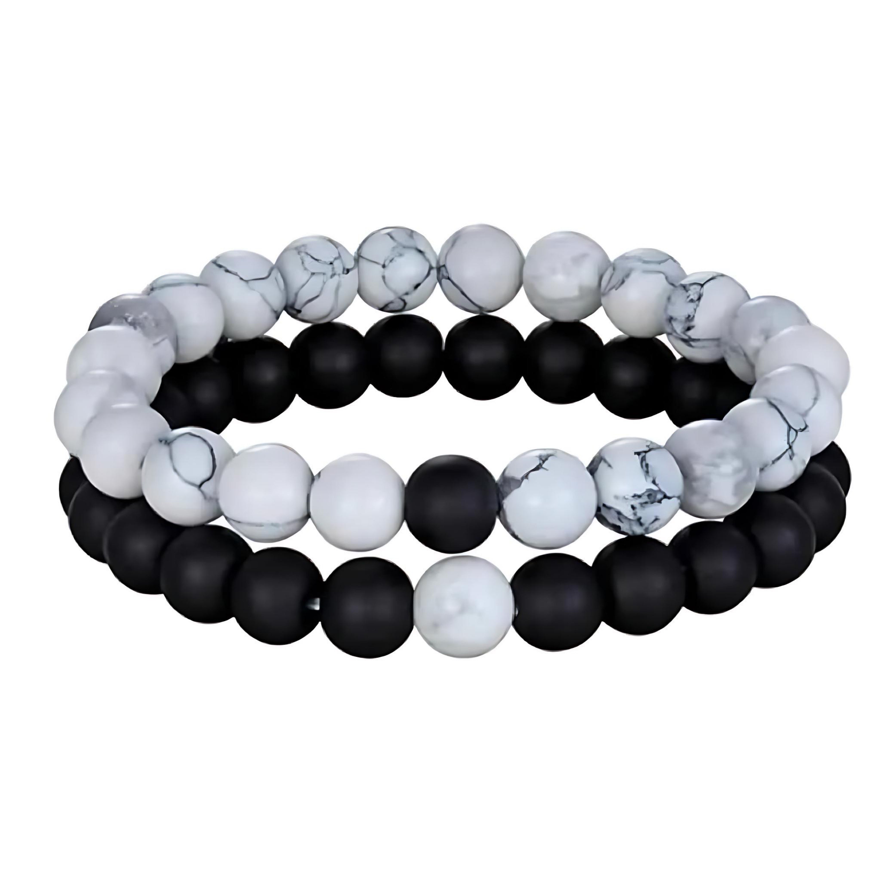 Couple’s Black Yoga Beaded Bracelet – Handmade Stone Bracelet for Men & Women by Wave & Hang