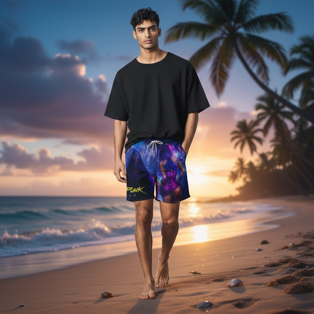 Cyberpunk 3D Print Beach Shorts for Couples by Wave & Hang