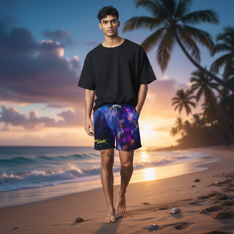 Cyberpunk 3D Print Beach Shorts for Couples by Wave & Hang