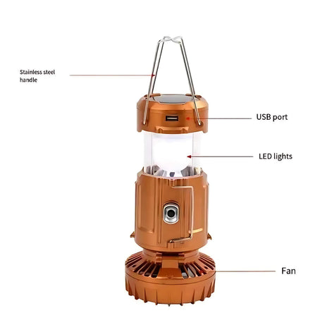 Portable Hand Crank Solar Lantern with Fan & USB Charger – LED Camping Light for Outdoor & Emergency Use by Wave & Hang