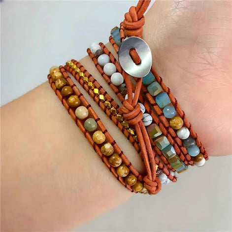 Bohemian Handmade Ocean Stone Bead Bracelet | Natural Stone Wrap Bracelet by Wave & Hang