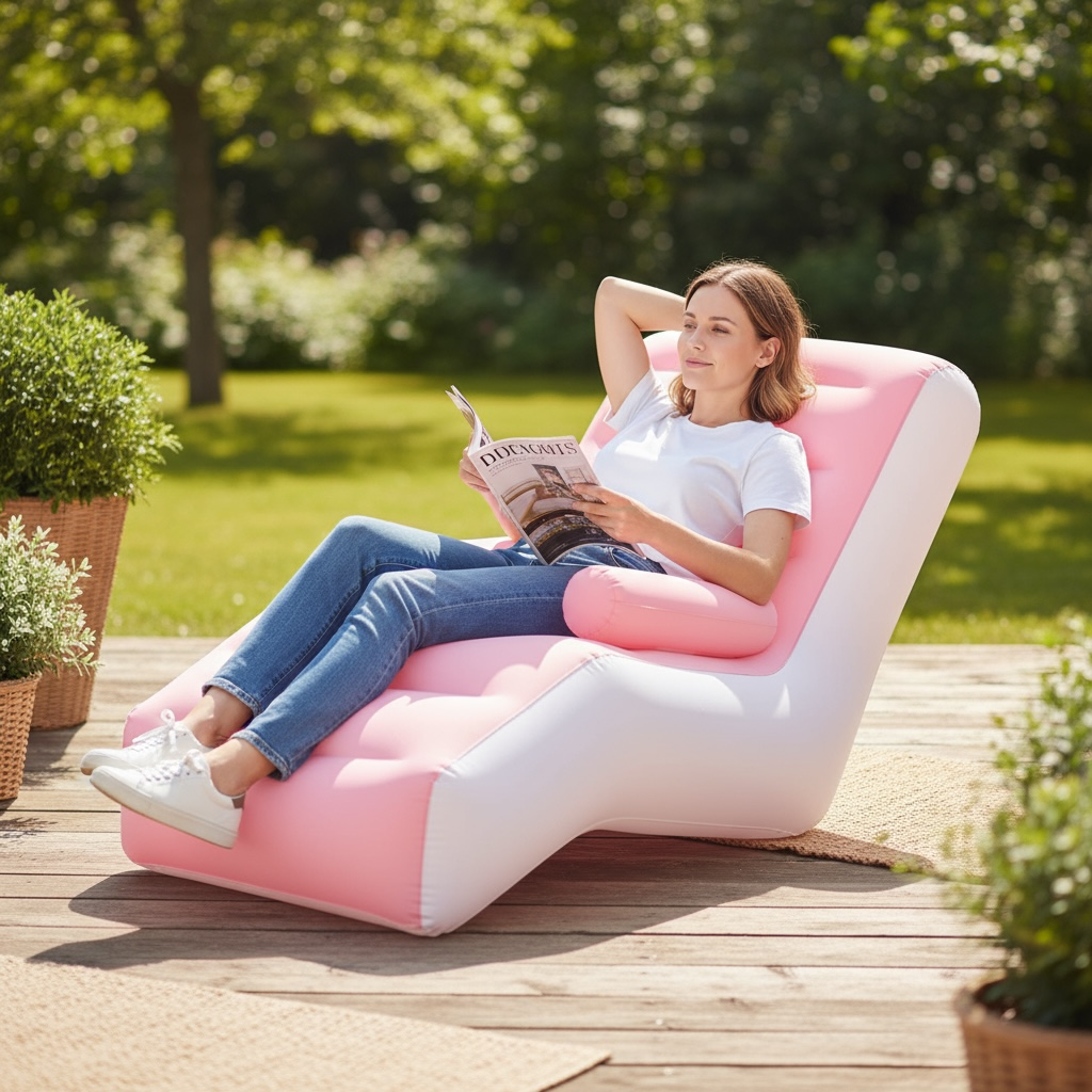 Portable Inflatable Lazy Sofa S Shaped Lounge Chair Pink Brown For Indoor And Outdoor Relaxation by Wave & Hang