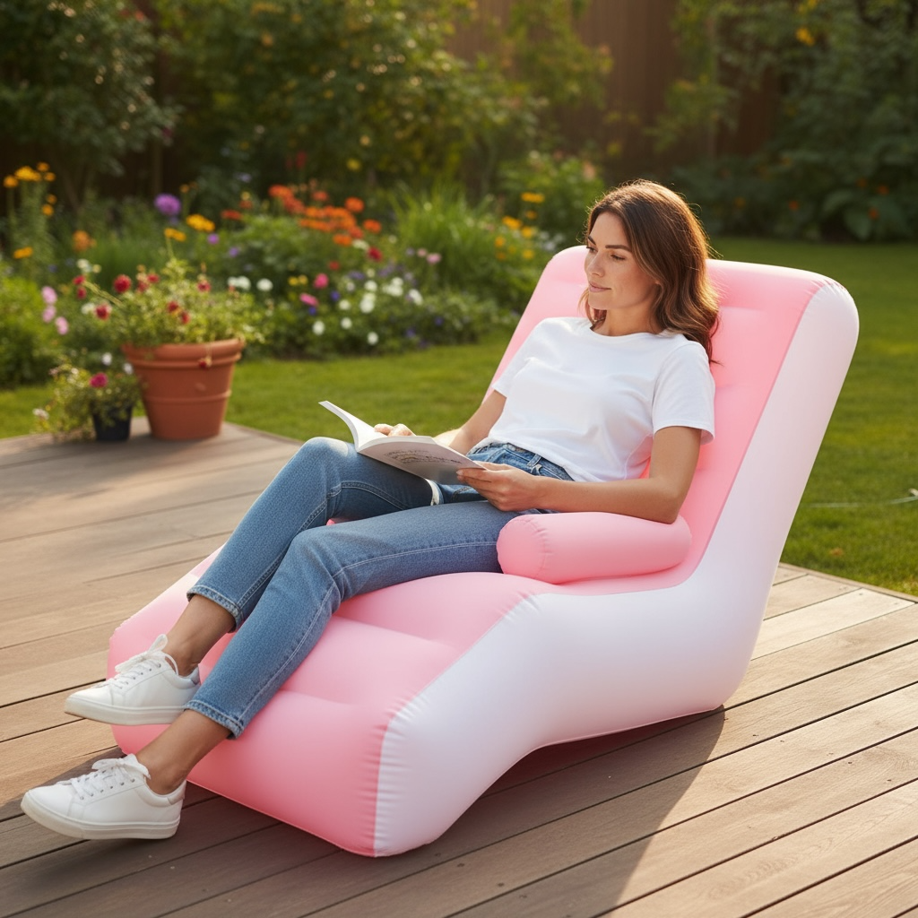 Portable Inflatable Lazy Sofa S Shaped Lounge Chair Pink Brown For Indoor And Outdoor Relaxation by Wave & Hang