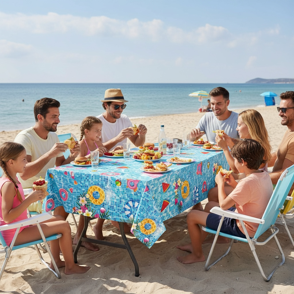 Riakrum Summer Beach Tablecloths - 6 Pcs Vibrant Pool Party Covers