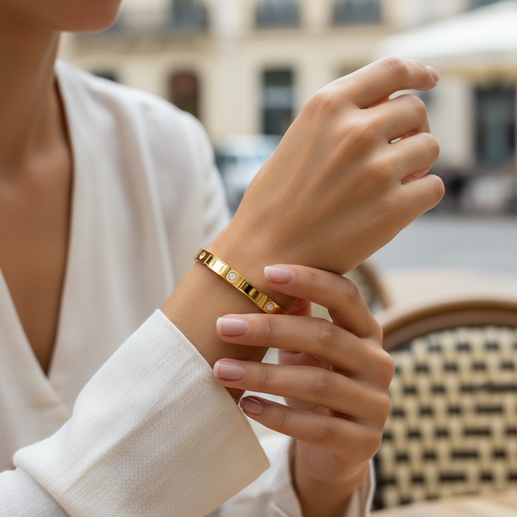 Vintage Stainless Steel Bracelet – Women’s Gold Bangle Jewelry by Wave & Hang