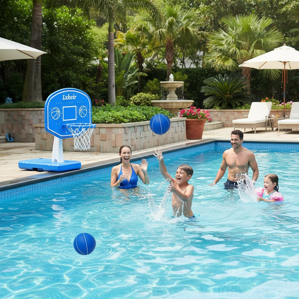 Lxheir Adjustable Pool Basketball Hoop Set With 2 Balls Pump And Sturdy Base For Family Fun by Wave & Hang