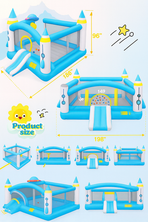 Multifunctional Jump ’n Slide Kids Inflatable Bouncer – Large 198” x 180” Playhouse with Slide & Blower | Outdoor Bounce Castle for Children