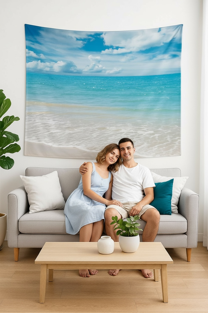 Hawaiian Beach Tapestry Ocean Sunset Wall Hanging Coastal Decor by Wave & Hang