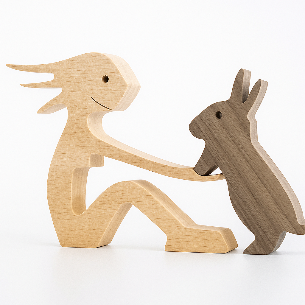 Wood Dog Sculpture Handmade Solid Wood by Wave & Hang