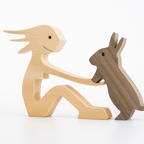 Wood Dog Sculpture Handmade Solid Wood by Wave & Hang