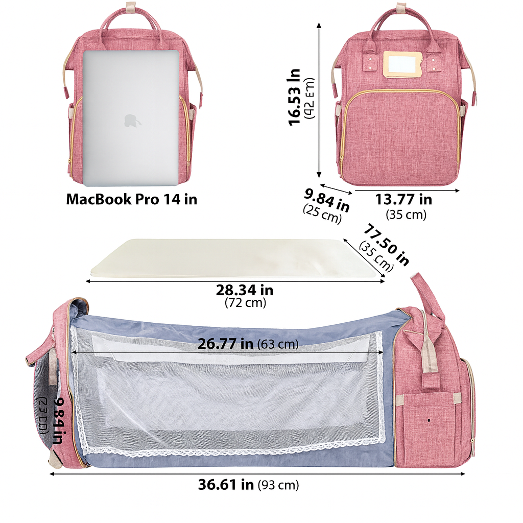 👶 Multi-Functional Diaper Bag with Foldable Baby Bed – Large Capacity Mommy Backpack