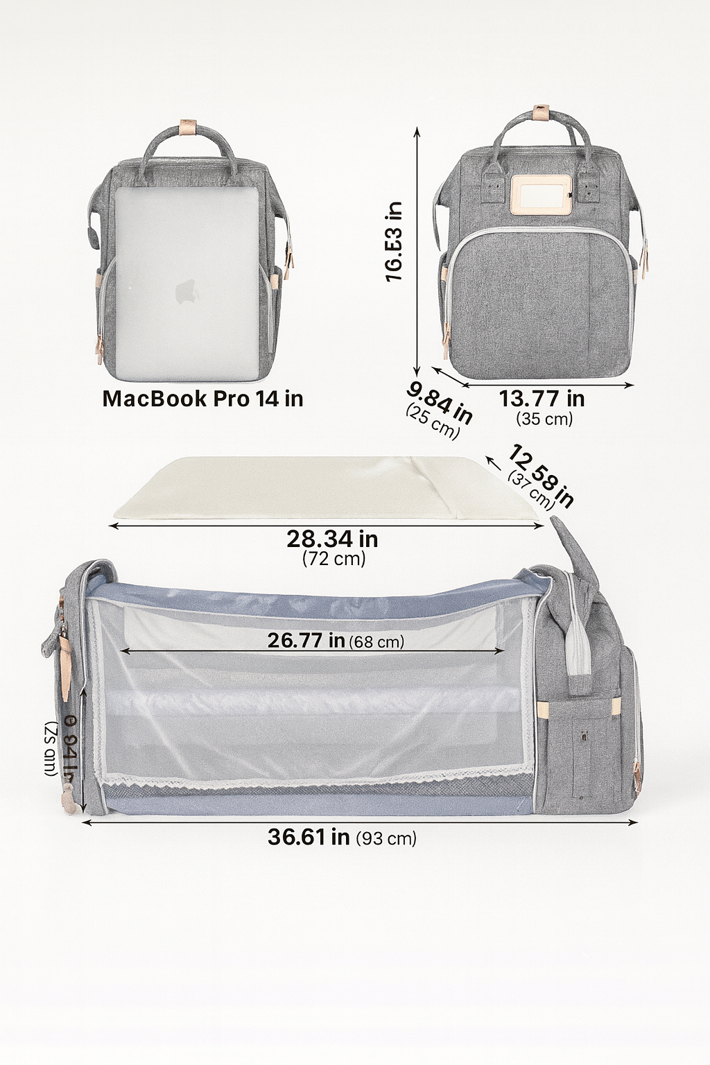 👶 Multi-Functional Diaper Bag with Foldable Baby Bed – Large Capacity Mommy Backpack