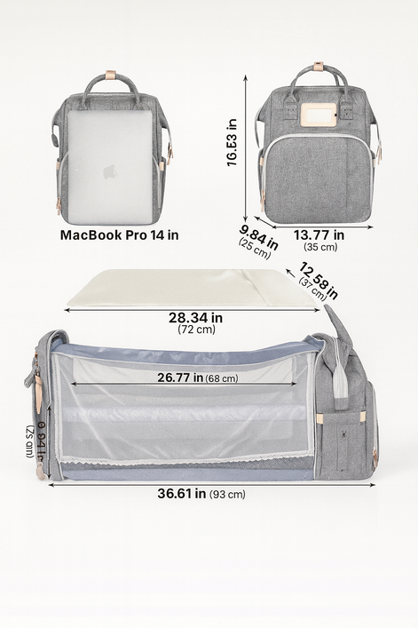 Multi-Functional Diaper Bag with Foldable Baby Bed – Large Capacity Waterproof Mommy & Daddy Backpack
