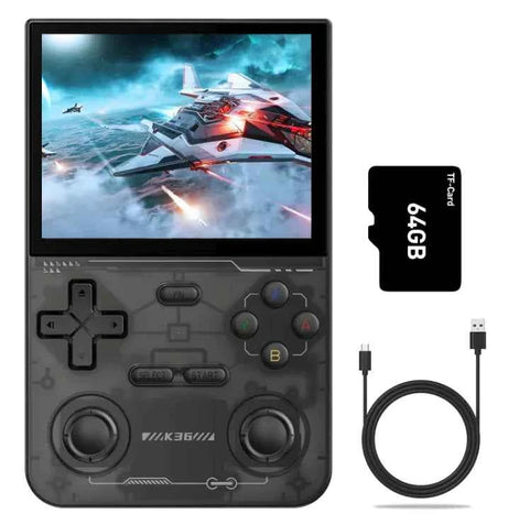 K36 Retro Handheld Game Console – 3.5” IPS Display, 64GB, 3200mAh, Type-C | Portable Classic Gaming (Black/White/Purple)