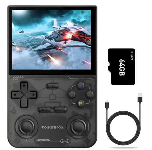 K36 Retro Handheld Game Console – 3.5” IPS Display, 64GB, 3200mAh, Type-C | Portable Classic Gaming (Black/White/Purple)
