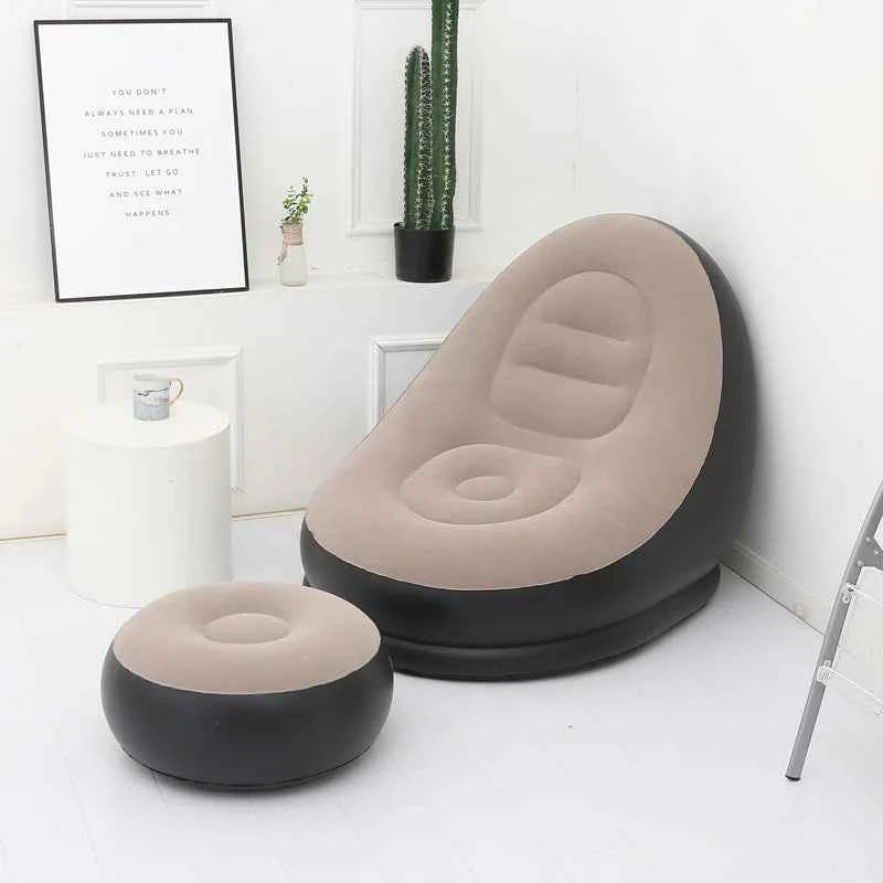Thick Inflatable Lazy Sofa with Footstool – Comfortable Portable Lounge Chair for Indoor & Outdoor Relaxation | Air Couch with Ottoman