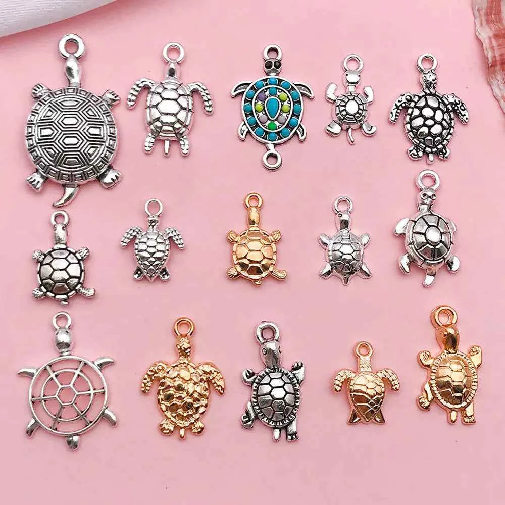Ocean Turtle Pendant Charms – 16-Piece Alloy Jewelry Accessories