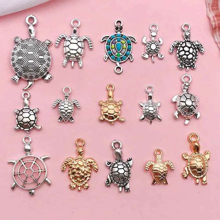 Ocean Turtle Pendant Charms – 16-Piece Alloy Jewelry Accessories