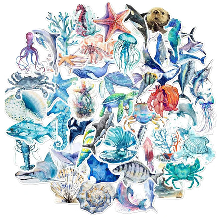 50PCS Ocean Animals Stickers – Waterproof Marine Life Decals for Kids