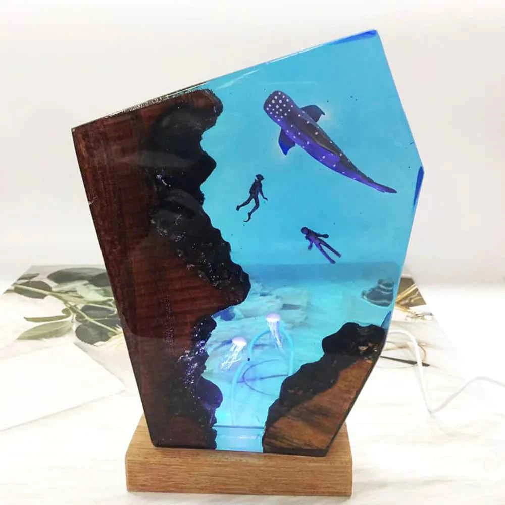 Creative USB Ocean Night Lamp – 3D Underwater LED Desk Light | Ocean Scene Resin Lamp for Bedroom & Home Decor