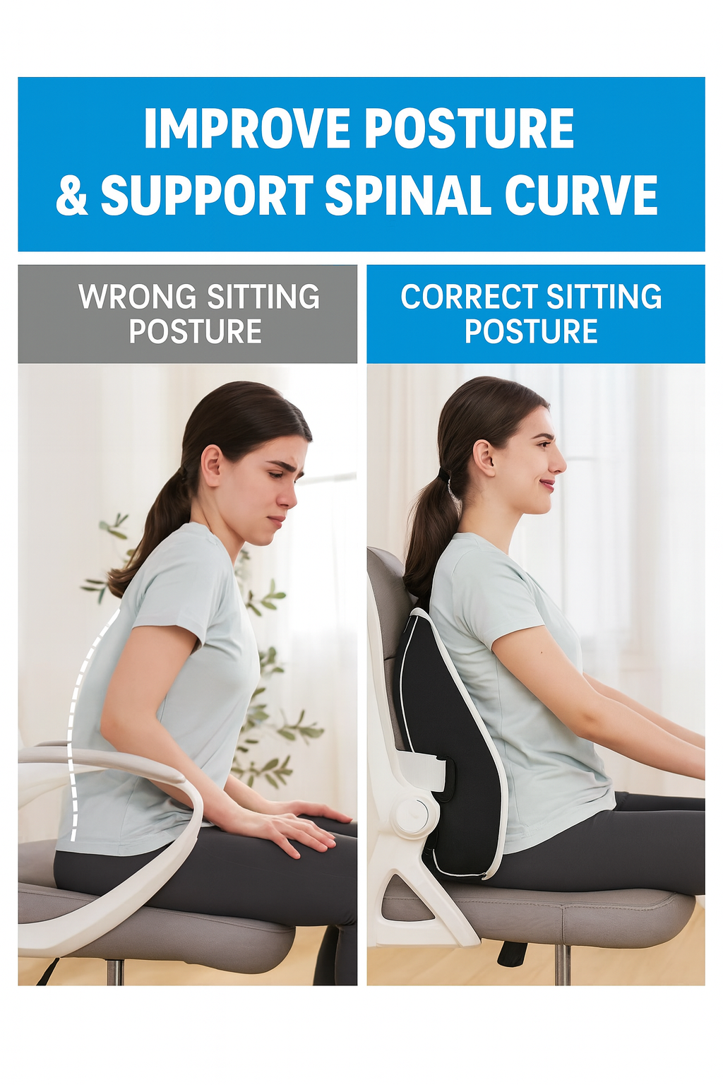 Memory Foam Office Back Cushion | Ergonomic Lumbar Support Pillow for Chair & Car