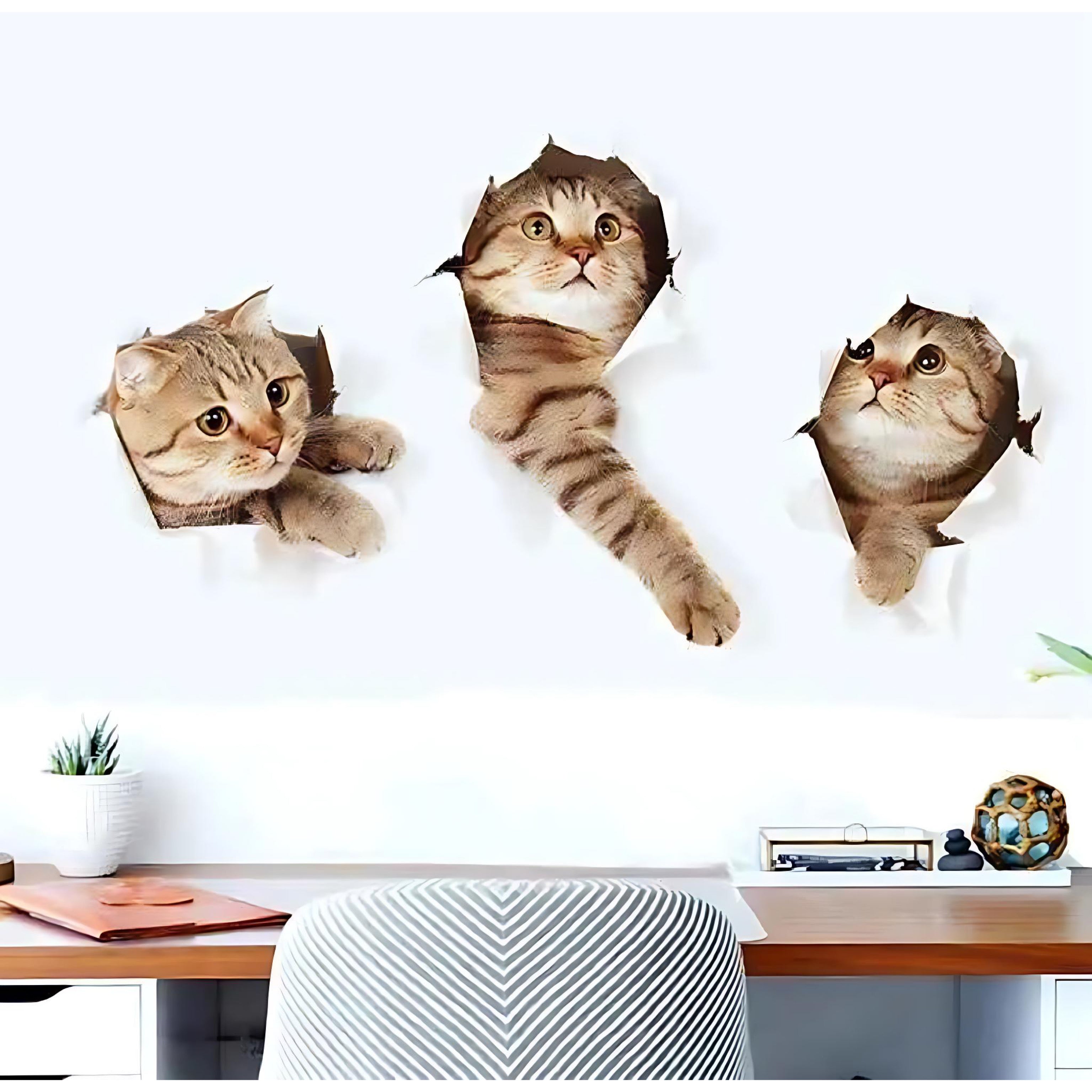 Adorable 3D Cat Wall Stickers | Easy Peel & Stick Decor by Wave & Hang