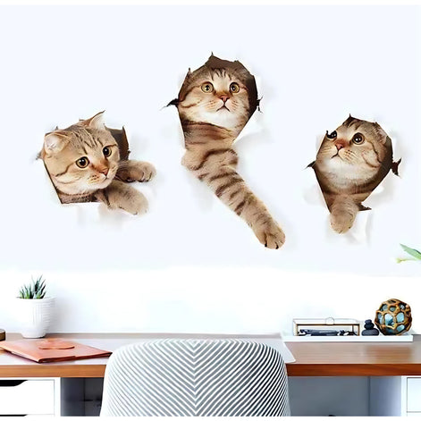 Adorable 3D Cat Wall Stickers | Easy Peel & Stick Decor by Wave & Hang