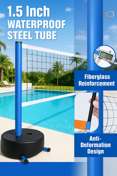 Furypiont Pool Volleyball Net – Adjustable Portable Indoor/Outdoor Pool Volleyball Set with 2 Water Balls and Heavy-Duty Base (15–25 FT)
