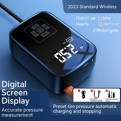 Portable Wireless Car Air Pump With Digital Display, 100W USB Rechargeable Inflator For Cars, Bikes, Motorcycles by Wave & Hang