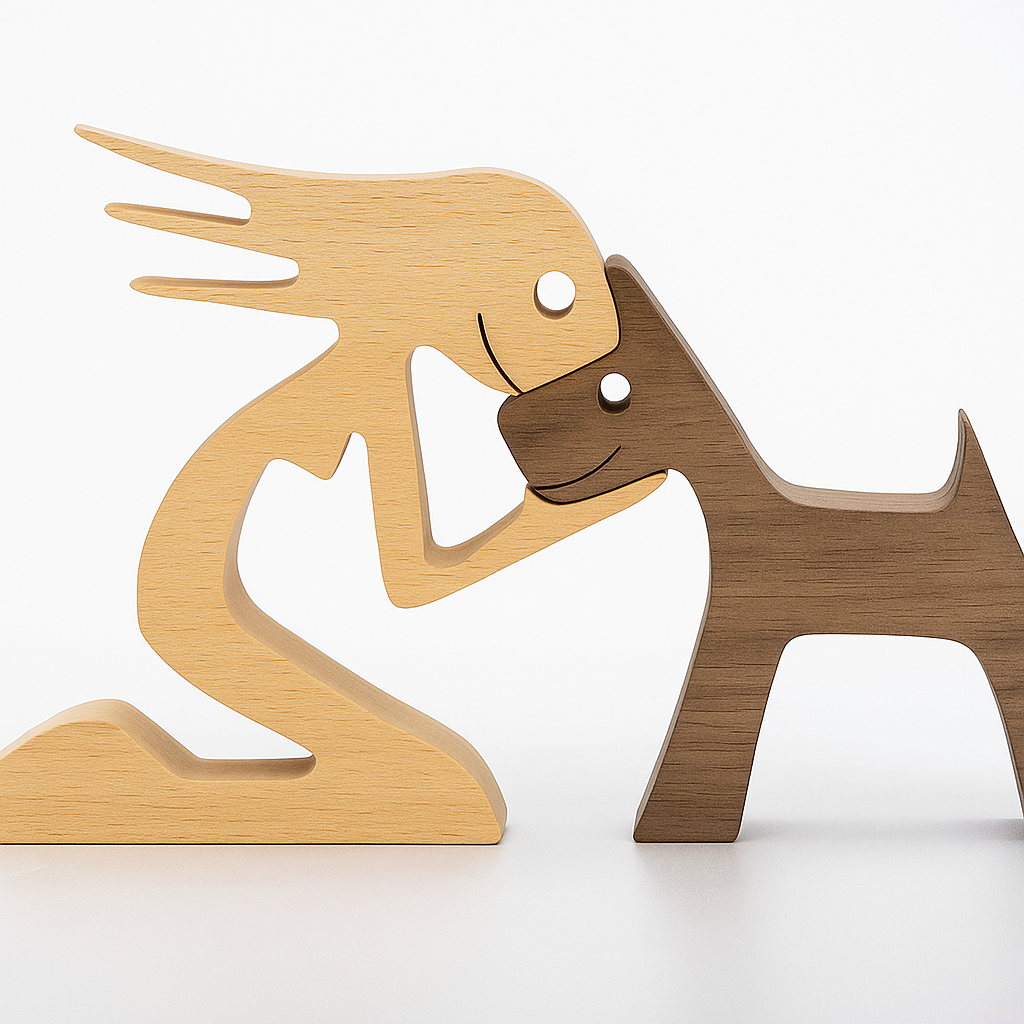 Wood Dog Sculpture Handmade Solid Wood by Wave & Hang