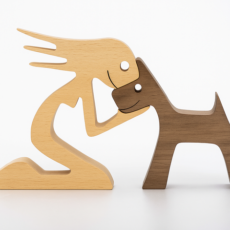 Wood Dog Sculpture Handmade Solid Wood by Wave & Hang