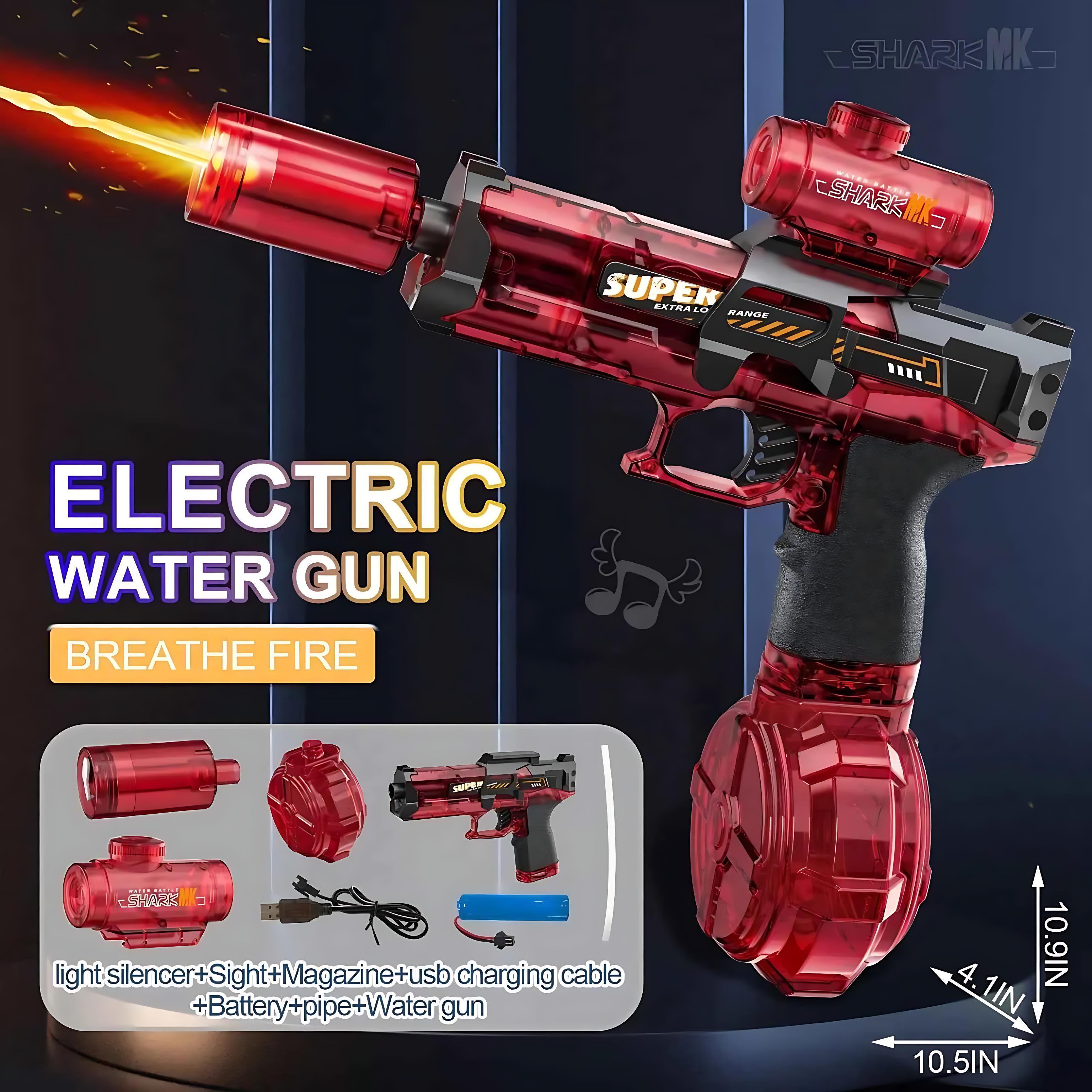 Ice Rat Electric Water Gun High Speed Rechargeable Blaster with LED by Wave & Hang